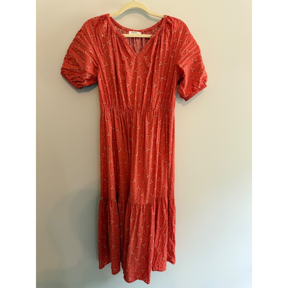 Beachlunchlounge Floral Midi Dress Smocked Waist Short‎ Sleeve S